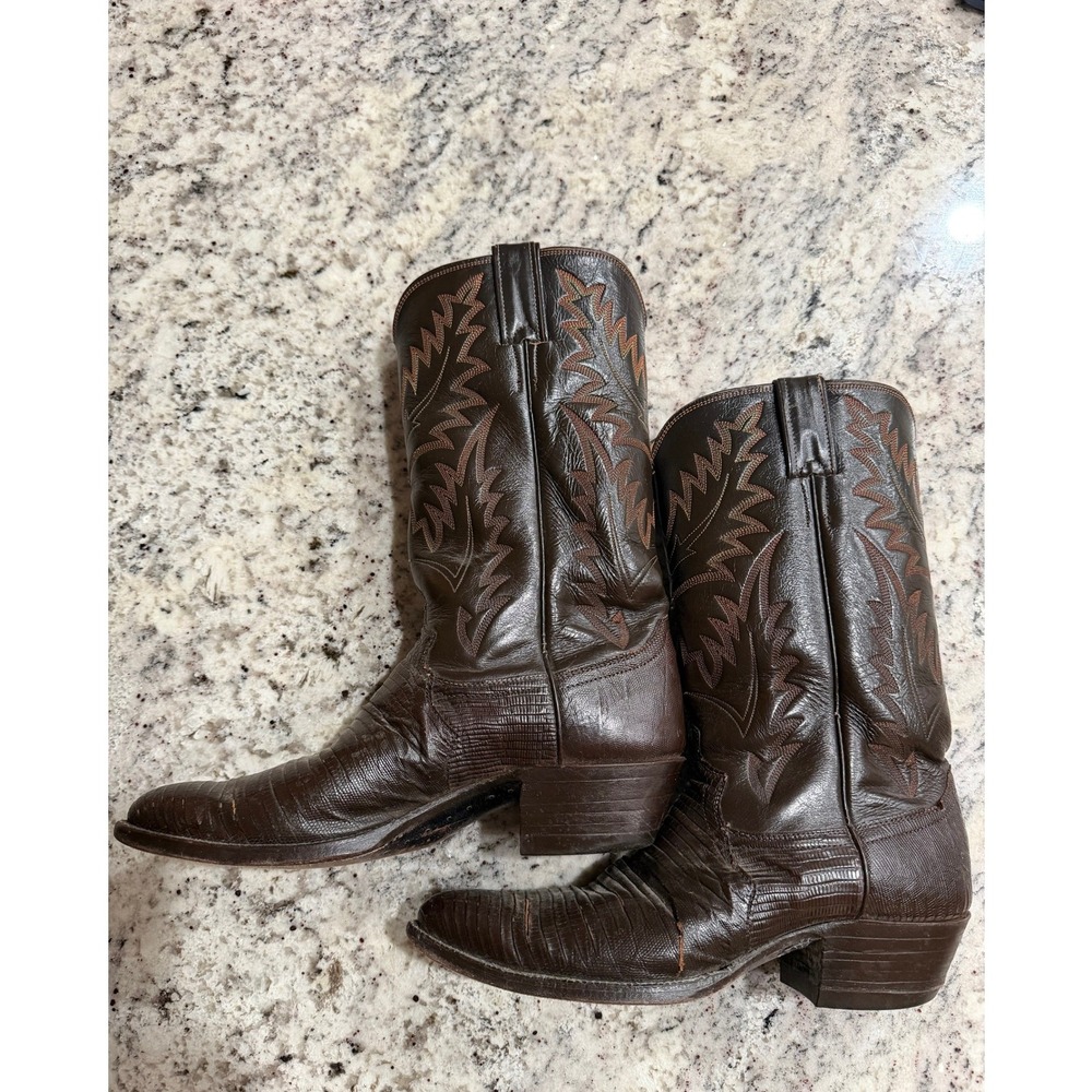 Justin Boots Mens Brown Lizard Skin Western Cowboy Boots 9D Vintage Exotic